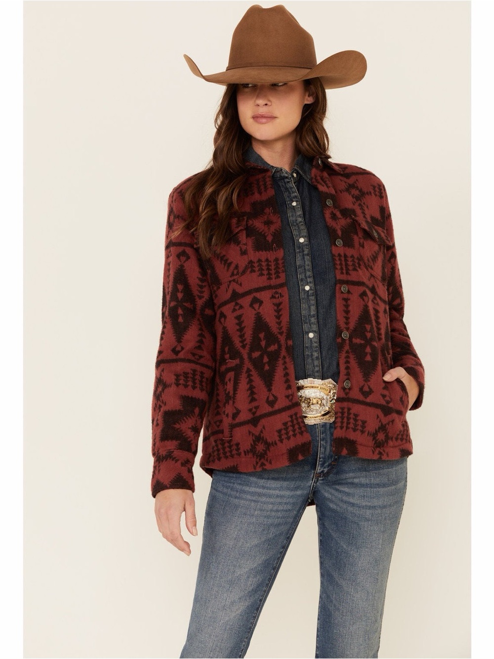 Ariat REAL Marsala Southwestern Print Shirt Jacket NWT! in Burgundy size Medium